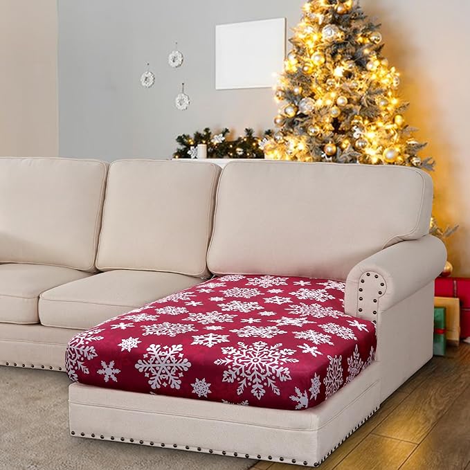 H.VERSAILTEX Christmas Sofa Slipcover Fleece Stretch Chaise Cover Sectional Couch Covers for L Shaped Sofa Both Left/Right Snowflakes Sofa Cover for Christmas (1 Piece Chaise Cover, Snowflakes)-Ruum Studio Home