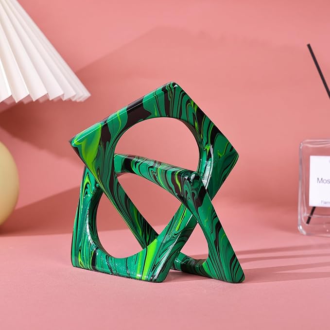 XMGZQ Emerald Green Knot Statue for Coffee Table Centerpiece Decor,Modern Abstract Art Geometric Sculpture and Figurines, Home Decor Accent,Cube Knick Knacks for Shelves,Bookshelf,Entryway,Floating-Ruum Studio Home