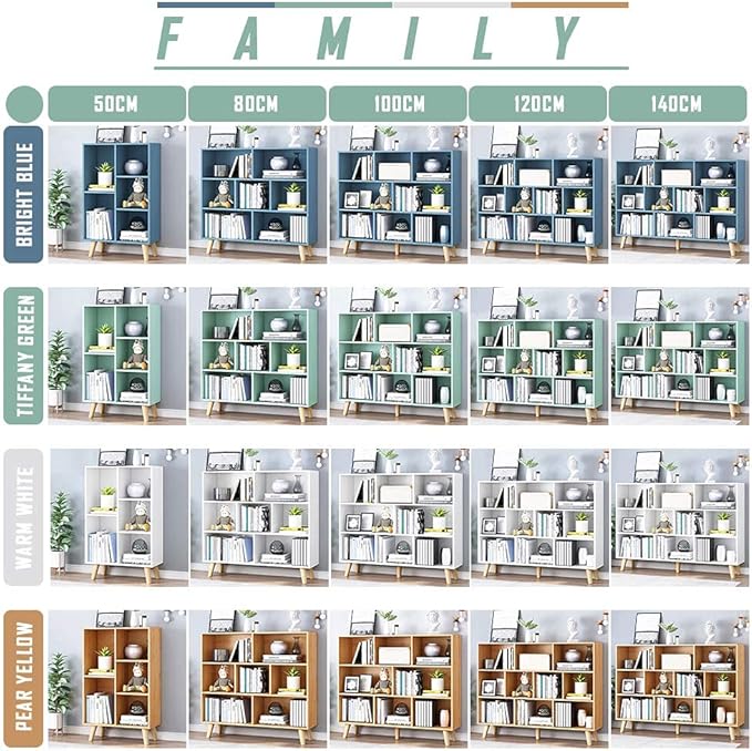 IOTXY Wooden Open Shelf Bookcase - 3-Tier Floor Standing Display Cabinet Rack with Legs, 8 Cubes Bookshelf, Tiffany-Green-Ruum Studio Home