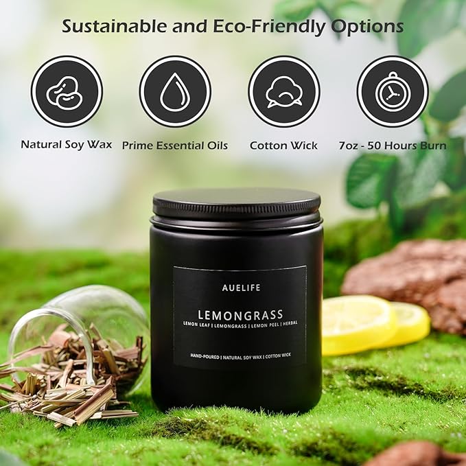 Lemongrass Candle | Lemon Grass Scented Candles for Outdoor & Indoor, Natural Fragrance for Garden Yard, Candle Gifts for Women Men- 7oz Soy Candles for Home Scented, 50Hours Long Lasting Burn-Ruum Studio Home