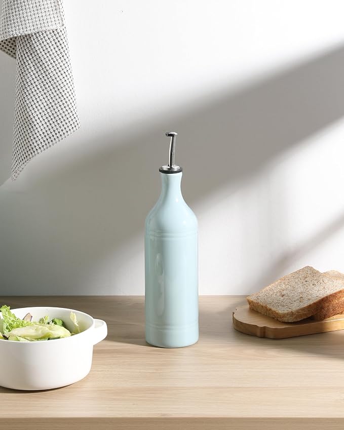 Sweejar Large Ceramic Olive Oil Dispenser Bottle, Opaque Oil Cruet Protects to Reduce Oxidation, Suitable For Storage Of Vinegar, Soy Sauce & Other Liquids, Pack of 1, 24 Fl Oz (Light Blue)-Ruum Studio Home