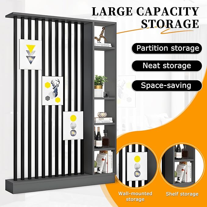 Wall Room Divider,Freestanding Room Divider with Shelves,Wood Room Divider Screen with Storage Cabinet, Wall Divider for Room Separation, for Home Office Decorative K 55.1×9.4×78.7in-Ruum Studio Home