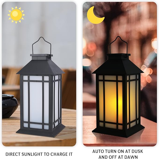 11" Solar Lantern Outdoor Garden Hanging Lanterns Waterproof LED Vintage Flickering Flame Lanterns for Patio, Table, Party.-Ruum Studio Home