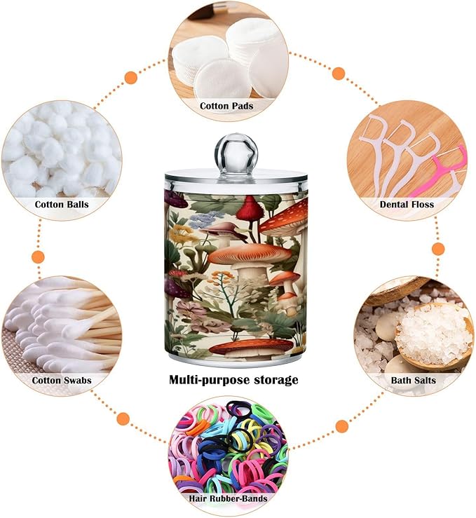 Cartoon Mushroom 2PC Airtight Transparent Plastic Storage Jar, Food Storage Container Glass, Can Store Candy, Salt, Coffee Beans, With lid, Easy To Use-Ruum Studio Home