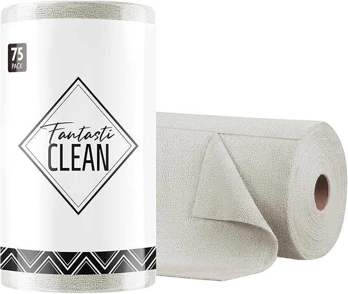 Fantasticlean Microfiber Cleaning Cloth Roll -75 Pack, Tear Away Microfiber Towels, 12" x 12", Reusable, Washable, Scratch Free, Ultra Absorbent Dish Rags for Car, Home, Garage or Shop (Cool Grey)-Ruum Studio Home
