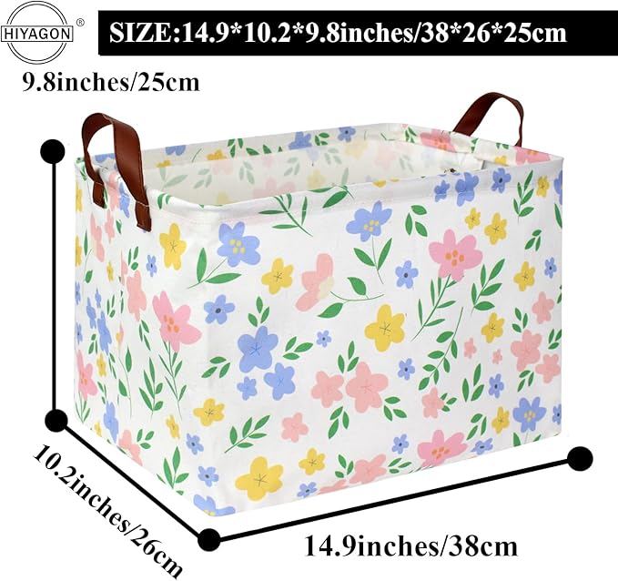 HIYAGON Kids Storage Basket Baby Girl Basket Gift Baskets Empty Cute Toy Storage Bin Organizer Box Rectangular Bedroom Decor Books(Flower)-Ruum Studio Home