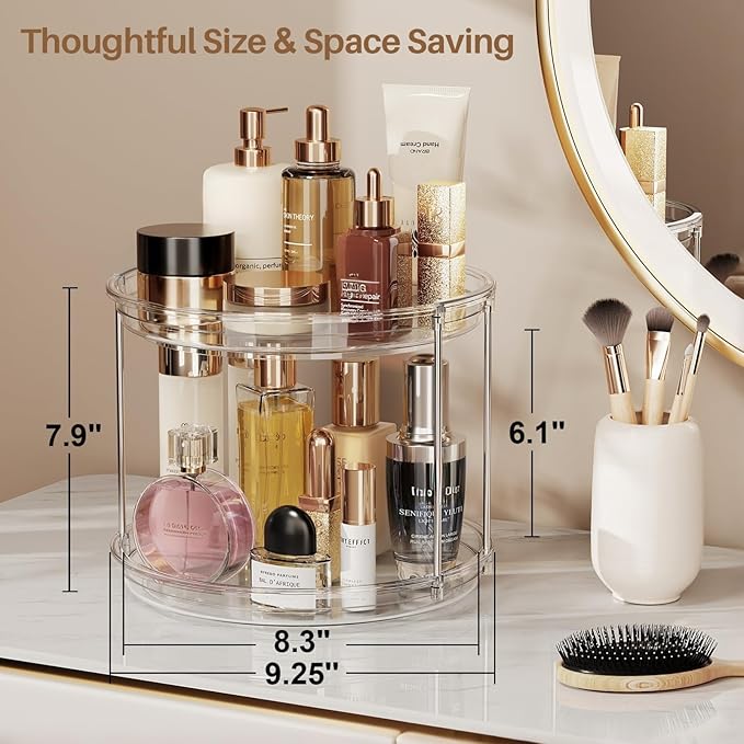 LAMU 2 Tier Lazy Susan Turntable Organizer 9.25'' Rotating Spice Rack Organization for Cabinet, Kitchen, Pantry, Countertop, Bathroom, Vanity, Medicine Cabinet Organizer, Clear-Ruum Studio Home