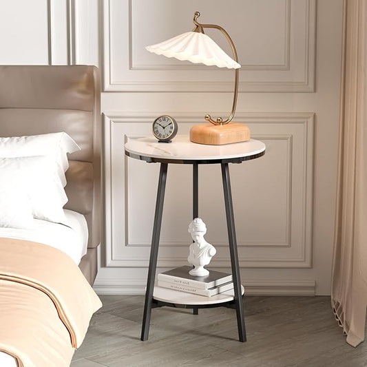 Side Table - Sintered Stone End Couch Table with Metal Frame & Gold Veins for Sofa Living Room Bedroom Bedside Coffee Small Spaces - Waterproof, Scratch-Resistant - Easy Assembly-Ruum Studio Home