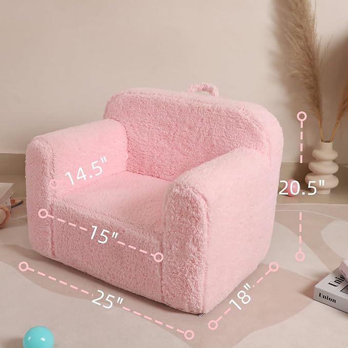 Kids Snuggly-Soft Sherpa Chair, Cuddly Toddler Foam Chair for Boys and Girls, Pink-Ruum Studio Home