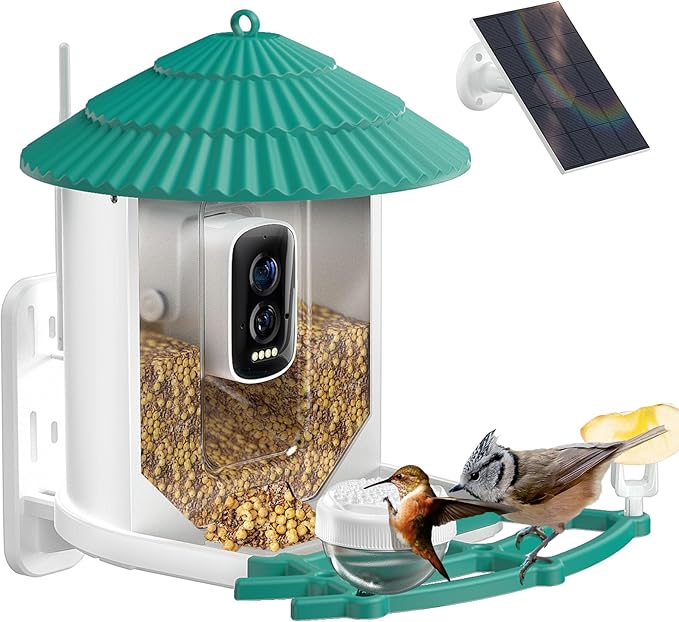 Bird Feeders for Outdoors, Smart Bird Feeder with Camera Solar Powered, AI Species Identification, 3K Video Live Stream Camera, 5Mp HD Night Vision, Instant Arrival Alerts (Light Green)-Ruum Studio Home
