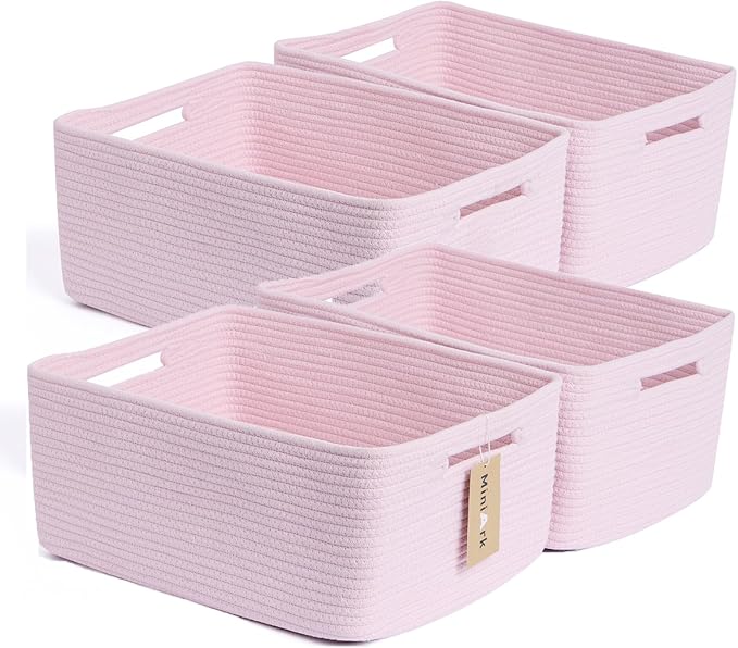Large Storage Baskets for Organizing, Closet Shelf Baskets for Clothes Blanket Towels, Baby Nursery, Toy Bins Box, Woven Rope Baskets, 17 x 13 x 7.5”, 4 Packs Light Pink-Ruum Studio Home