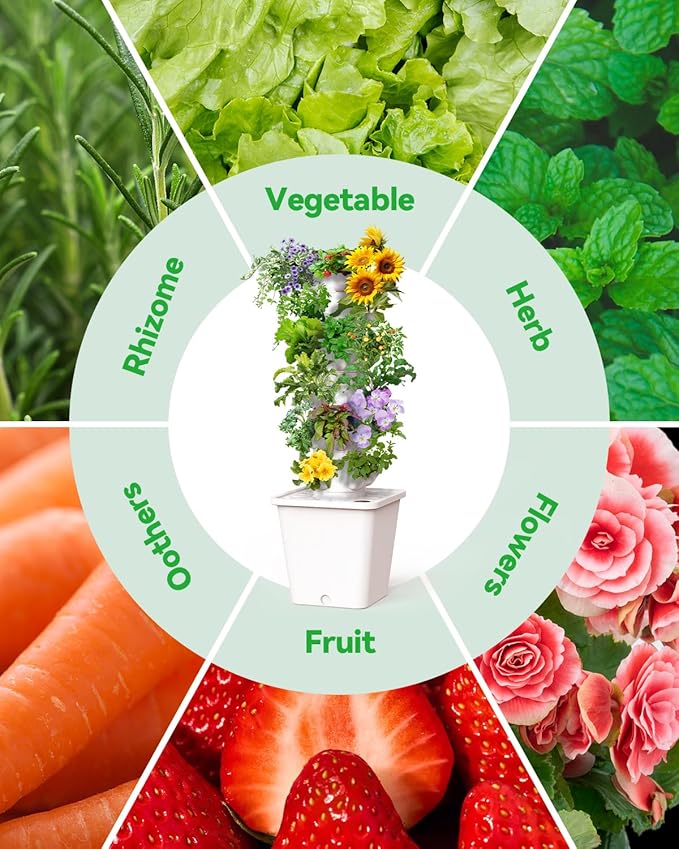 Vertical Hydroponics Growing System Kit, Indoor Outdoor Gardening System Kits, Herb & Fruits Growing Tower, 6 Layer 30 Pods-Ruum Studio Home