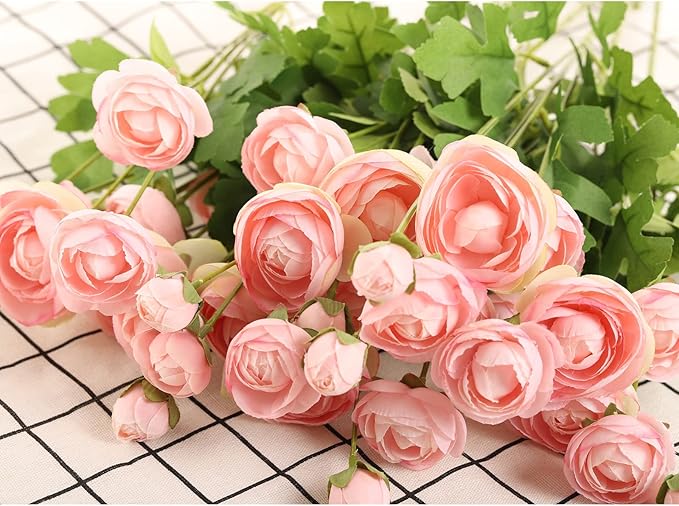Artificial Silk Flowers Ranunculus Fake Flower,Suitable for Core Decorations,Weddings,Homes,Artistic Decorations,and Props (Pink)-Ruum Studio Home