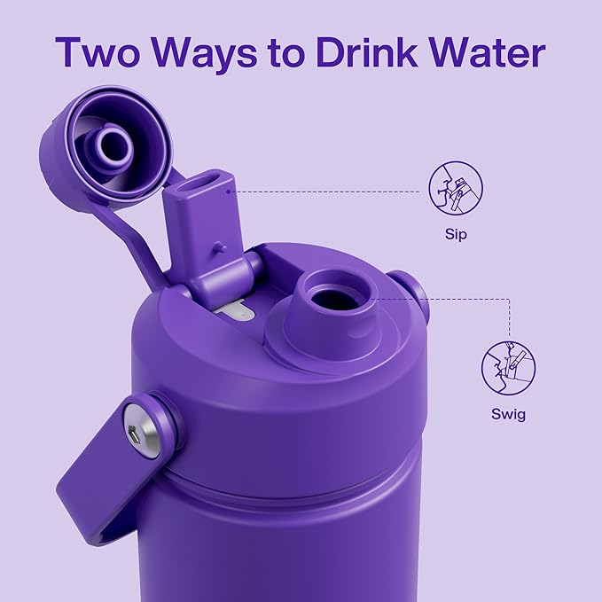 Insulated Water Bottle with Straw Stainless Steel Water Bottle, Leak-Proof, BPA-Free, Double Wall Vacuum Keeps Cold for 24 Hours for Sports, Travel, School (26 oz, Violet)-Ruum Studio Home
