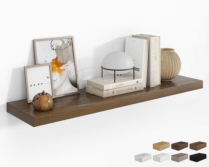 RICHFOCUS 48Inch Floating Shelves for Wall 1 Pack Shelves for Bedroom|Kitchen|Bathroom Wall Mounted Rustic Wood Floating Shelf with Invisible Brackets for Books|Storage|Decor, Walnut-Ruum Studio Home