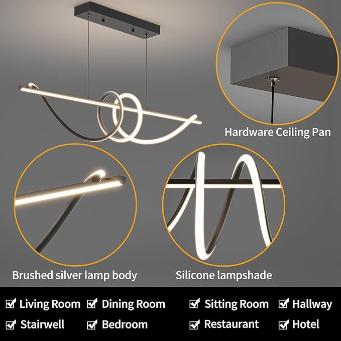 Modern Ceiling Chandelier Light, Anti Flicker Pendant Lamp with Remote Control Dimmable 3 Color Mode & Brightness (Warm Cool Neutral Light) for Kitchen Bar-Ruum Studio Home