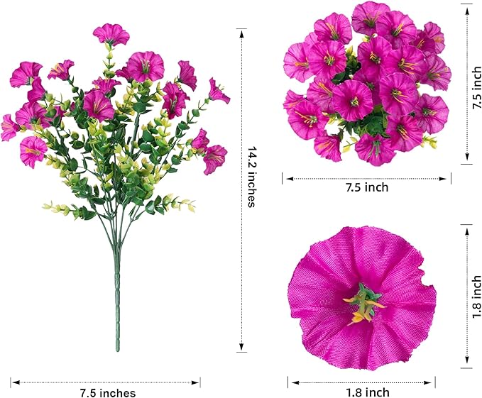 Artificial Flowers for Outdoors Fake Plants Outside Decoration, 12 Bundles Silk Colorful Morning Glory with Eucalyptus UV Resistant Realistic Faux Flowers for Planter Porch Patio Yard Garden-Ruum Studio Home