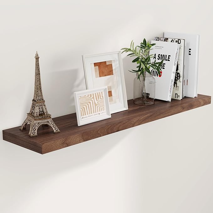 Floating Shelves 48 Inch Long, 48"W x 9"D Wall Shelf Invisible Bracket, 9 Inch Deep Floating Shelf for Wall, Rustic Wooden Shelves for Living Room, Kitchem, Bedroom, Walnut Color, Set of 1-Ruum Studio Home