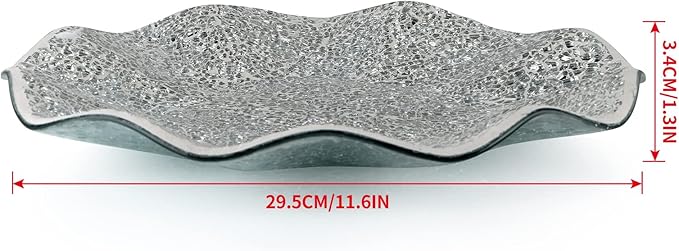 MDLUU Mosaic Centerpiece Tray, 11.6" Decorative Glass Plate, Home Decor Glass Bowl for Dining Room Table, Coffee Table, Gift (Silver)-Ruum Studio Home