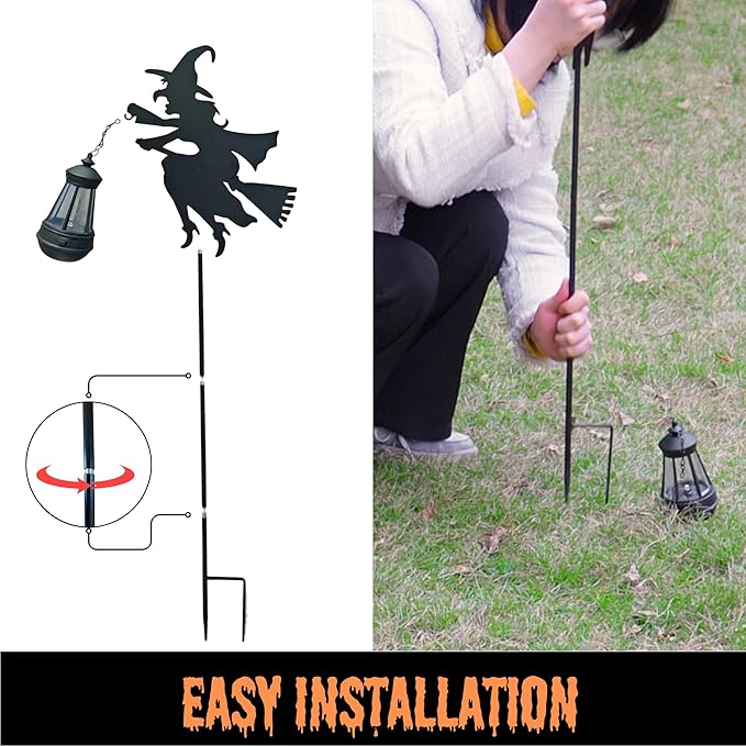 Fairy Garden Accessories Lawn Ornaments 1 Pair - Solar Lights Halloween Decorations Outdoor Garden Statue, Metal Stakes Decorative Figurines for Yard Decor, Patio (Witch)-Ruum Studio Home