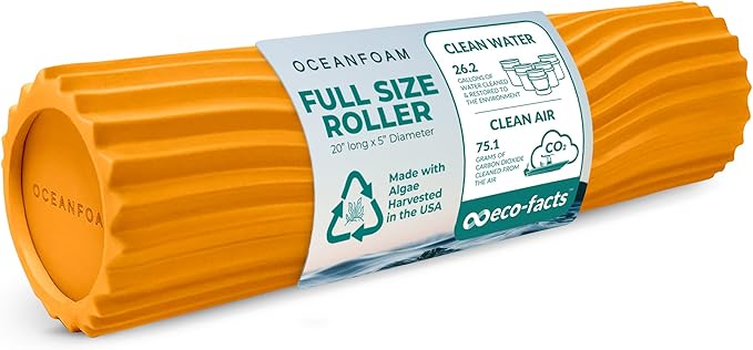 Oceanfoam Tidal Roller - Gold - Muscle Massage Foam Roller for Back Pain & Stretching - Firm and Ergonomic Wide Wave Textured - Yoga, Athletics, & Wellness - Full Size, 20" x 5"-Ruum Studio Home