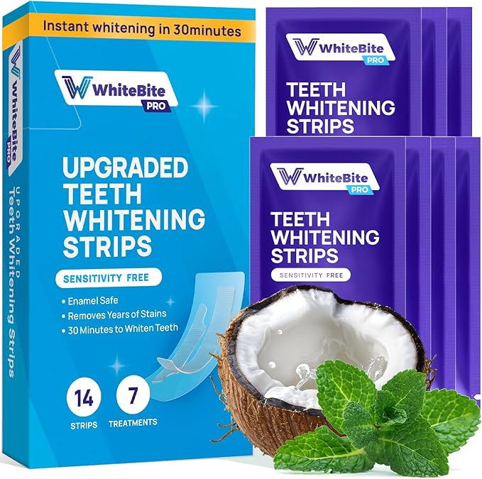 Whitebite Pro Upgraded Teeth Whitening Strips 14 Strips (7 Treatments) | Enamel-Safe | Deep Stains Removal | Non-Slip Design | Whitening Without Any Harm | Mint-Ruum Studio Home