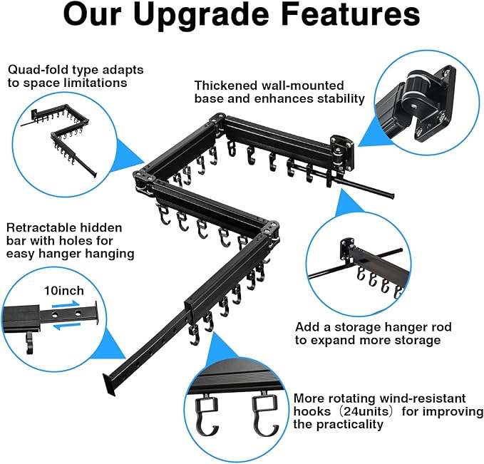 Gezen Clothes Drying Rack, Wall Mounted Drying Rack Clothing Retractable, Foldable Clothes Hanger Rack with 24 Hooks for Laundry Room Organization and Storage, Space Saving, Collapsible, Quad-Fold-Ruum Studio Home