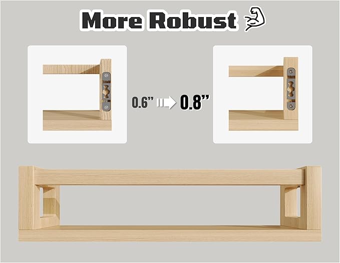 Upgraded Thick Floating Shelves - Multi-Use Wall-Mounted Bookshelves for Kids and Nursery, Ideal for Books, Toys, Spice Rack, Decor - NaturalWood-Ruum Studio Home