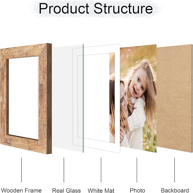 4x6 Picture Frame Set of 4, 4 x 6 Wood Photo Frames with Mat for 3.5x5, Natural Wooden Frame with Real Glass Cover for Wall and Tabletop Display,Brown-Ruum Studio Home