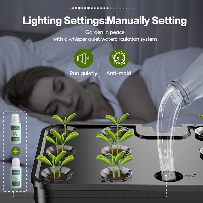MUFGA 12 Pods Hydroponics Growing System, Indoor Garden with LED Grow Light, Plants Germination Kit, Mini Herb Garden with Pump System, Height Adjustable (No Seed)-Ruum Studio Home