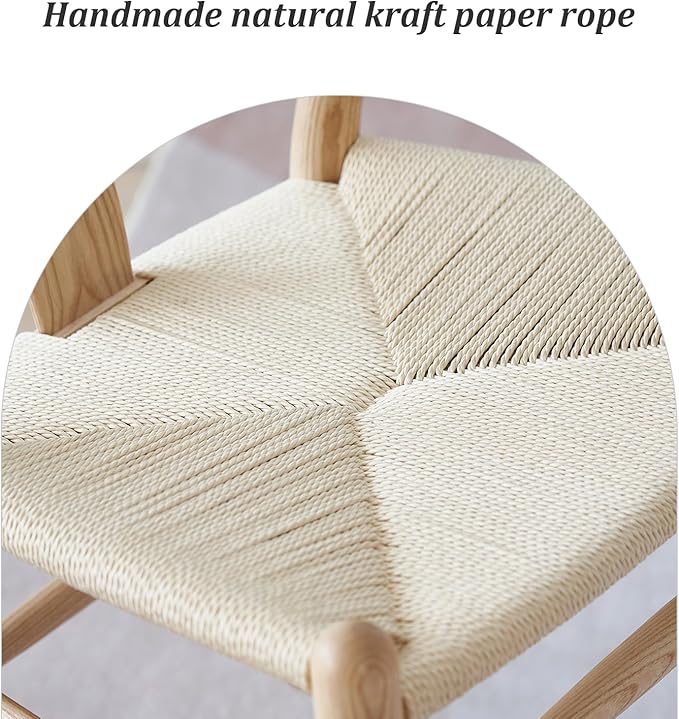 Wishbone Chair Natural Solid Wood Dining Chair/Hans Vegner Y Chair Rattan and Wood Accent Armrest Chair (Ash Wood + Natural Wood Color)-Ruum Studio Home