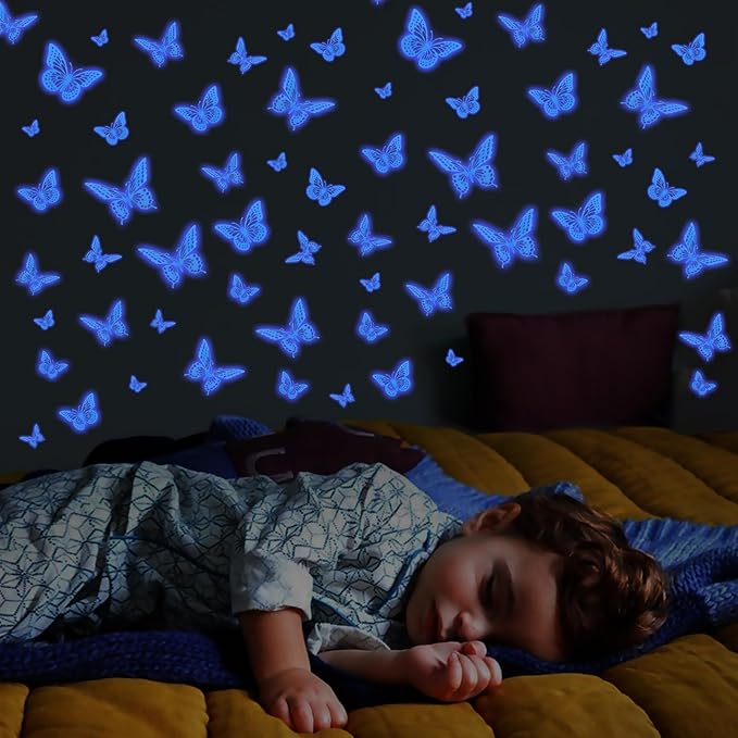 SAOROPEB Glow in The Dark 3D Butterfly 24 Pcs 3 Sizes, Luminous Butterfly Stickers for Ceiling or Wall, Glow in The Dark Party Supplies, Removable Luminous Stickers for Kids Babys Nursery (Blue)-Ruum Studio Home
