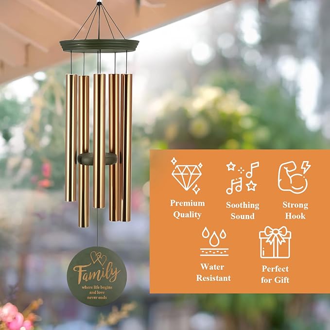 Wind Chimes for Outside, Large Outdoor Windchimes with Engraved Tree of Life, Premium Tuned Metal Chimes for Mother/Grandma, Home & Garden Decor with Soothing Tone-Ruum Studio Home