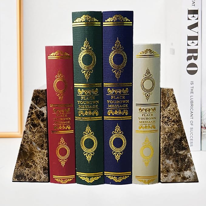 Decorative Bookends for Bookshelves, Set of 2 Marble Bookends for Living Room, Office, Bedroom, Heavy Duty,2 Pieces, Brown-Ruum Studio Home