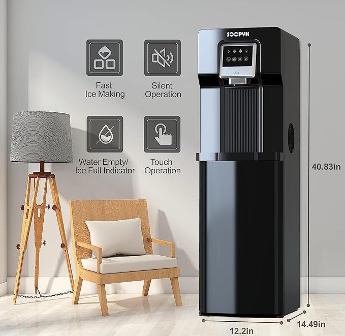 2 in 1 Bottom Load Water Cooler Dispenser with Ice Maker for 3 Gallon Bottle 17lbs Daily Capacity (NO HOT Water) Black-Ruum Studio Home