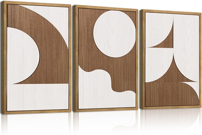 Large Abstract Brown and Beige Wall Art Set Modern Geometric Wood Grain Wall Decor Minimalist Neutral Mid Century Artwork Bohemian Art Decor for Living Room Bedroom Office-16x24Inch x3-Ruum Studio Home
