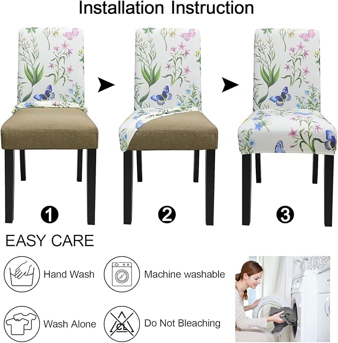 JQinHome Pattern Chair Covers for Dining Room Set of 4, High Stretch Removable Washable Parsons Chair Slipcover for Home Party Hotel Wedding Ceremony (Flowering Butterflies,4PCS)-Ruum Studio Home