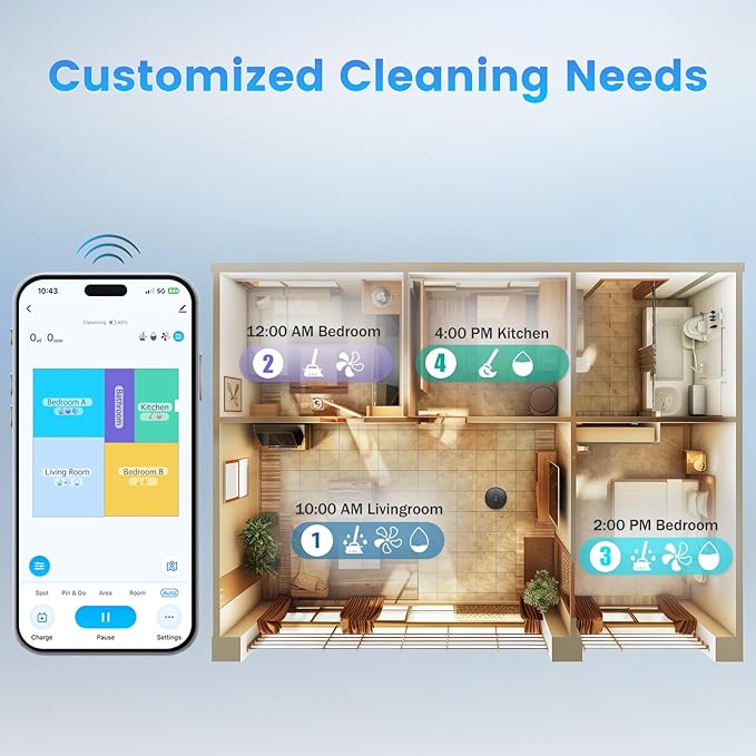 Robot Vacuum and Mop Combo, Self-Emptying, 60-Day Capacity, Schedule, 180mins Runtime, Home Mapping, Wi-Fi/App/Alexa/Remote, Robotic Vacuum Cleaner for Pet, Hard Floors, Carpet-Ruum Studio Home