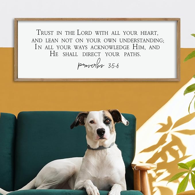 LuZhiQiang Trust in the Lord With All Thine Heart Wall Decor Art 40"×15" Bible Verse Proverbs 3:5-6 Sign Scripture Christian Large Wood Framed Hanging (Wood)-Ruum Studio Home