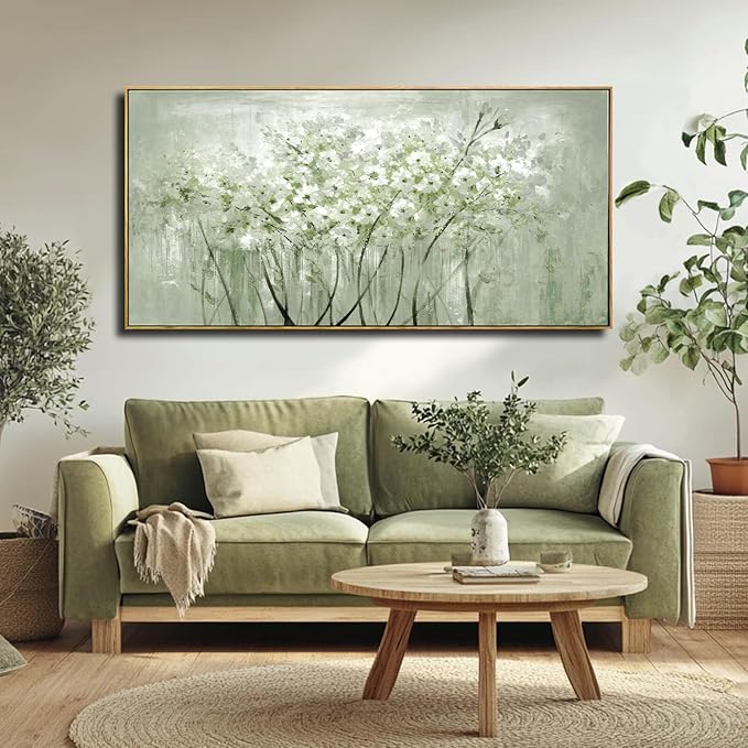 Framed Floral Wall Art Green botanical Canvas 24"x48" Artwork plant print Nature Wall Decor for Home Living Room Bedroom Kitchen Office-Ruum Studio Home