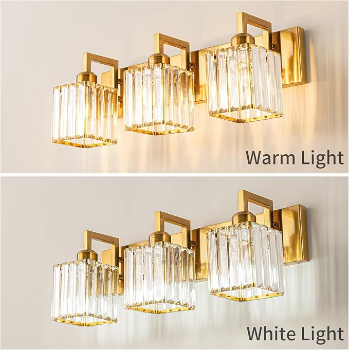 Modern Bathroom Vanity Light 3-Lights Gold Crystal Wall Lamp Bathroom Modern Crystal Vanity Lighting-Ruum Studio Home