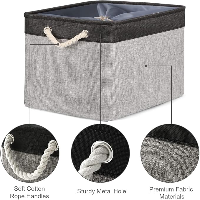 TheWarmHome Organization and Storage Basket for Shelves - 20x16x14 inch Jumbo 3 Pack Collapsible Storage Bins for Organizing, Fabric Storage Cubes for Organizer Gift Toy Closet (Black & Grey)-Ruum Studio Home