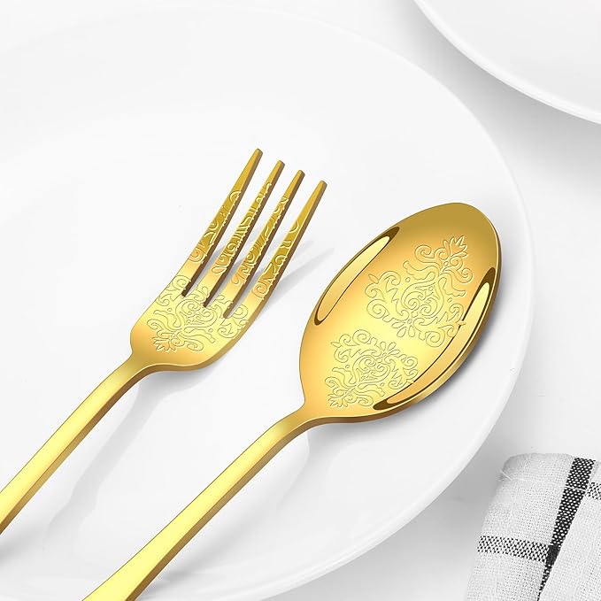 40 Pcs Gold Silverware Set for 8 with Classical Flower Embossed Design, Food Grade Stainless Steel Flatware Set, Eating Utensils Sets Include Fork/Knife/Spoon, Cutlery Set, Dishwasher Safe-Ruum Studio Home