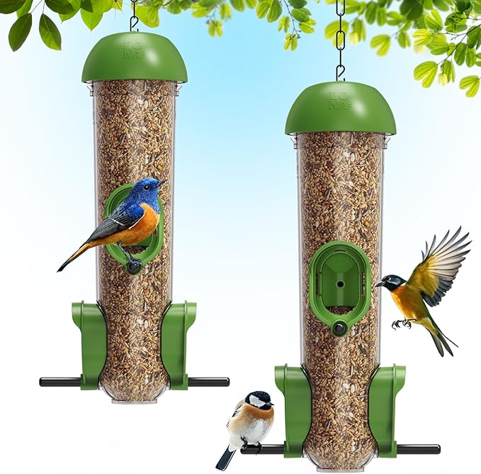 LONA Bird Feeders for Outdoors 2 Pack, Tube Feeder Weatherproof with Multiple Hanging Methods, Wild Bird Feeding Silo for Outside, 3 Port-Ruum Studio Home
