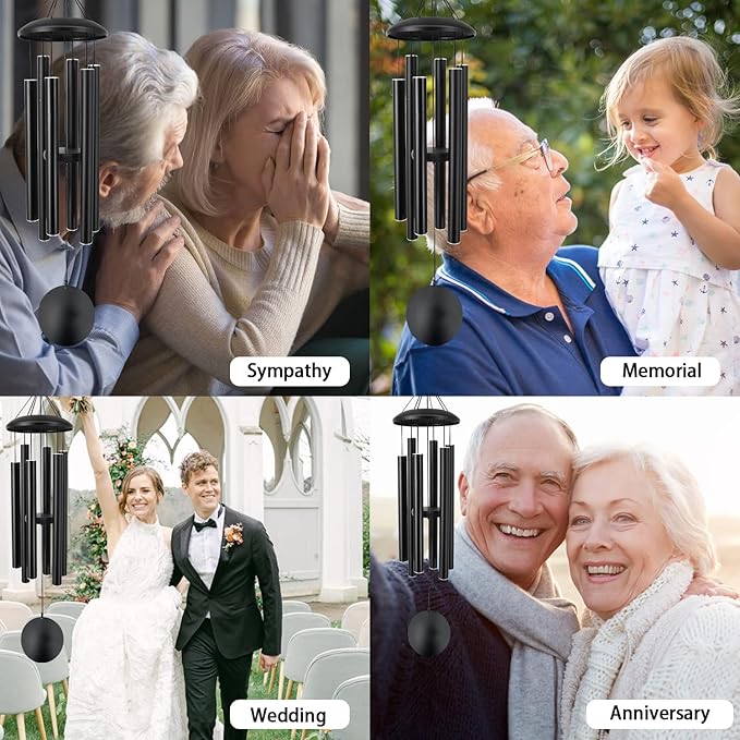 ASTARIN Outdoor Memorial Wind Chimes, 36 in with 6 Heavy Tubes, Deep Tone for Garden Hanging Decor, Sympathy Gifts. Black-Ruum Studio Home