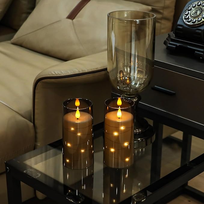Aignis Flickering Flameless Candles Battery Operated Candles LED Candles with Remote Timer for Home/Wedding/Birthday/Holiday Decor ，Grey 3D Flame Set of 2 (D3 xH6 6")-Ruum Studio Home