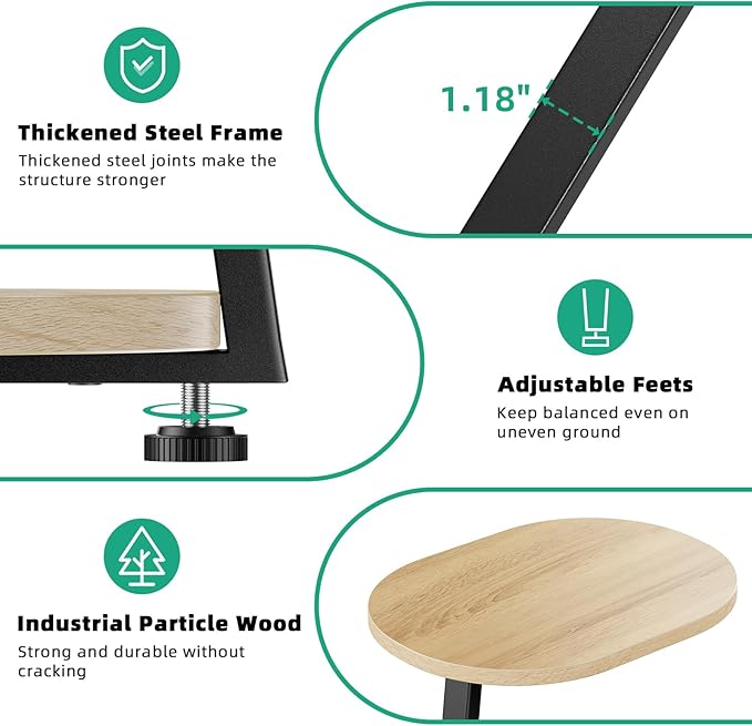 Side Table, Small End Table with Metal Frame, 3-Tier Bedside Tables, Round Side Tables for Living Room Bedroom Couch Bathroom, Oval, Modern Oak-Ruum Studio Home