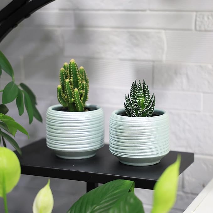 Mini Succulent Planter Set – 3.7 Inch Ceramic Pots with Drainage for Indoor Plants, Small Decorative Flower Pots for Cactus and House Plants, Set of 4-Ruum Studio Home