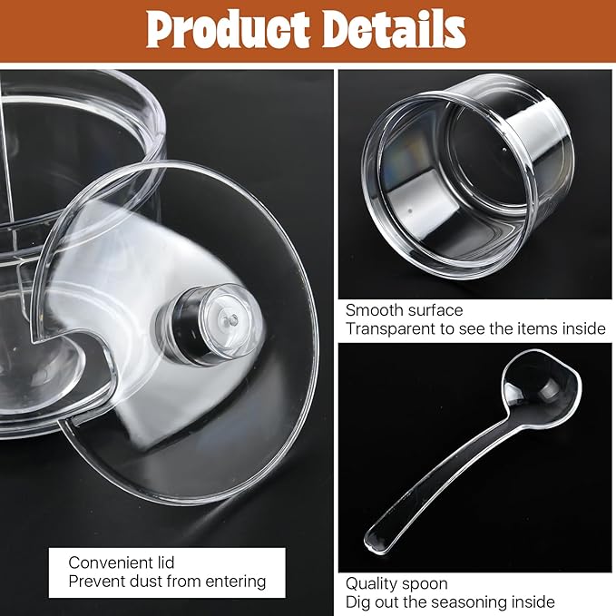 12 Pcs Acrylic Sugar Bowl with Lid and Spoon,7.1 Oz Clear Condiment Storage Pot,Sugar Jar Spices Container for Home Kitchen,Coffee Bar,Restaurant-Ruum Studio Home