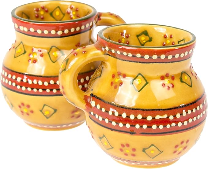 Encantada Handmade Hand-Painted Authentic Mexican Pottery Mugs (2-pack, Gold)-Ruum Studio Home